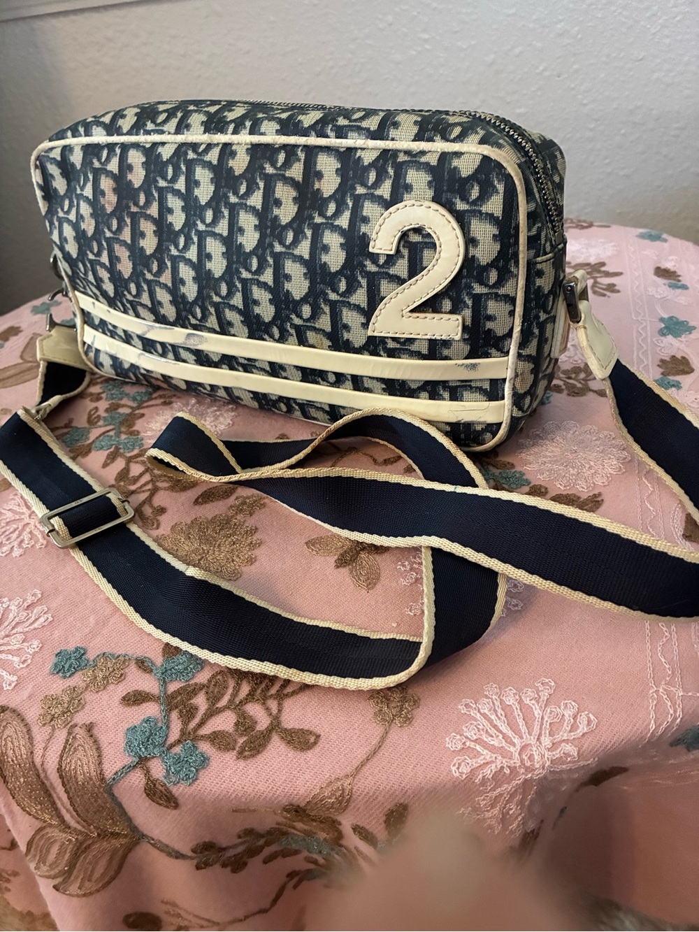 Dior Navy Monogram Trotter Crossbody 
with '2' Patch bag